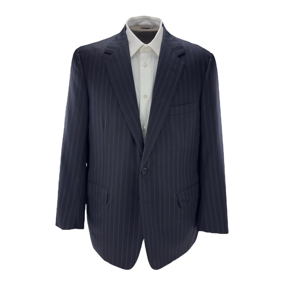 Oxxford Clothes Blue Stripe Super‎ 120's Wool Blazer 2 Button Men's Size 44R